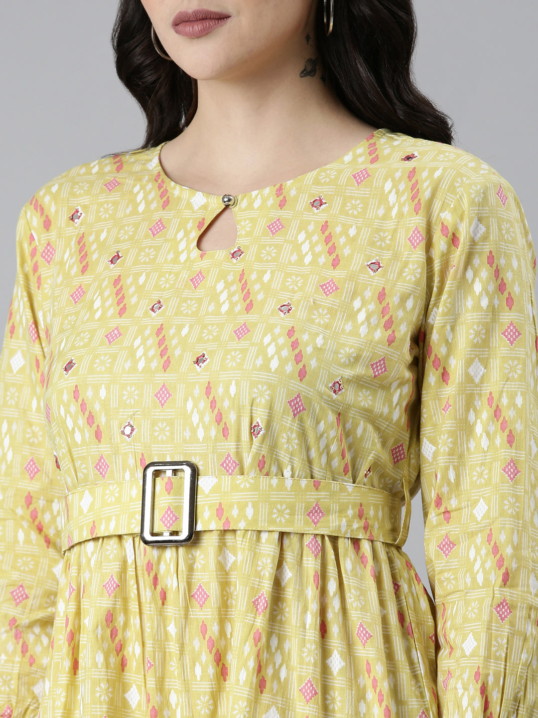 Women Yellow Geometrical Fit and Flare Dress