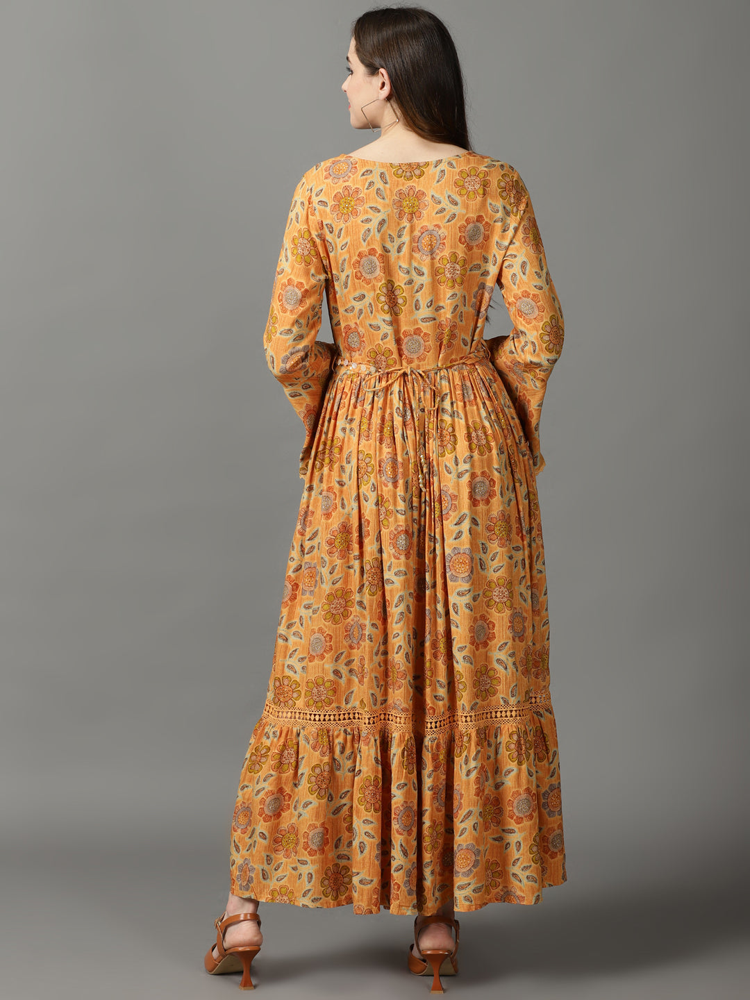 Women's Mustard Printed Maxi Dress