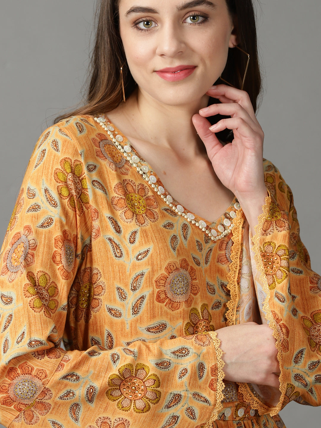 Women's Mustard Printed Maxi Dress