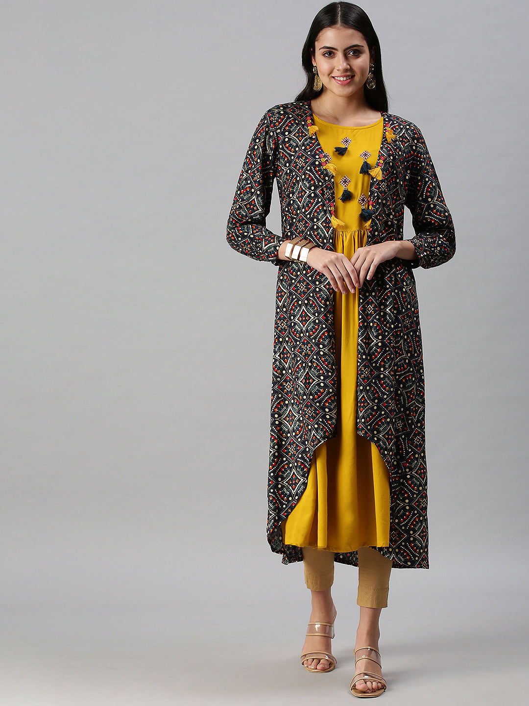 Women's Yellow Printed Anarkali Kurta