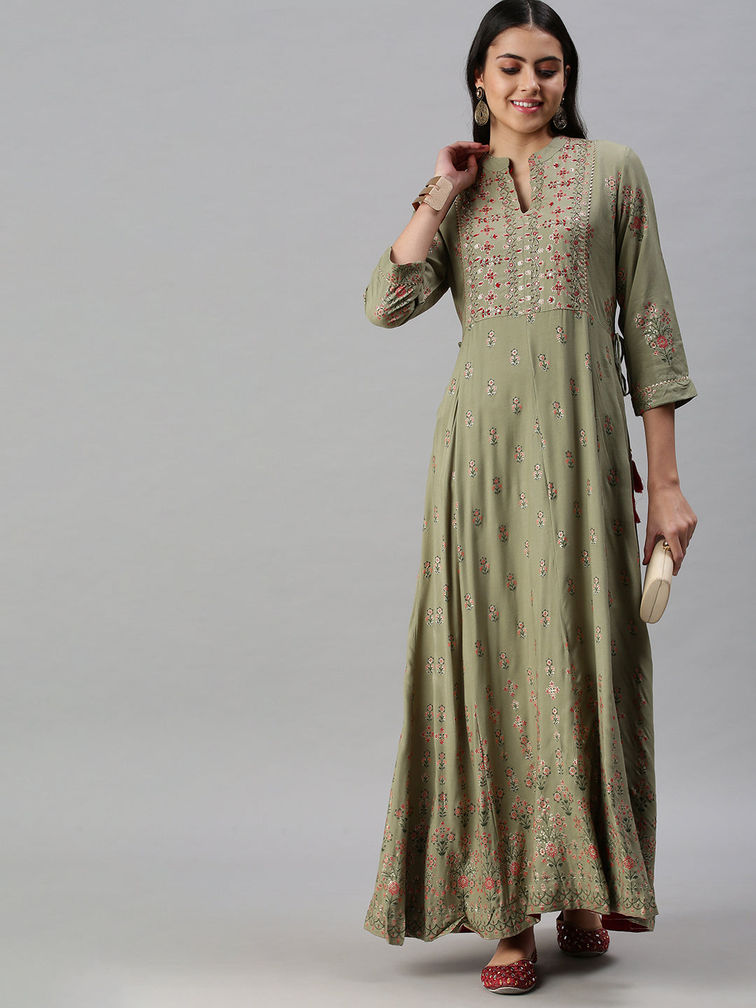 Women's Olive Printed Anarkali Kurta