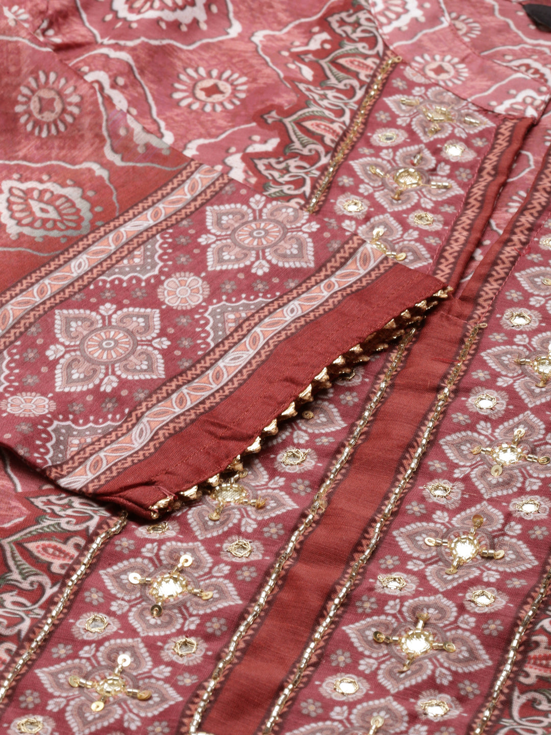 Women Maroon Printed Kurta Set