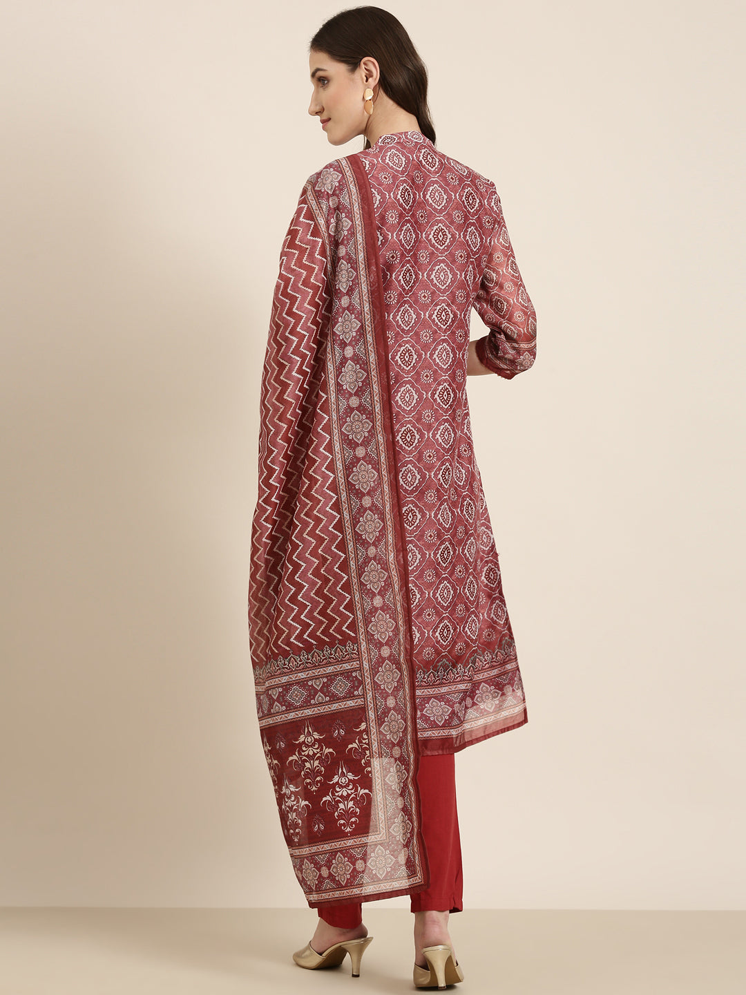 Women Maroon Printed Kurta Set