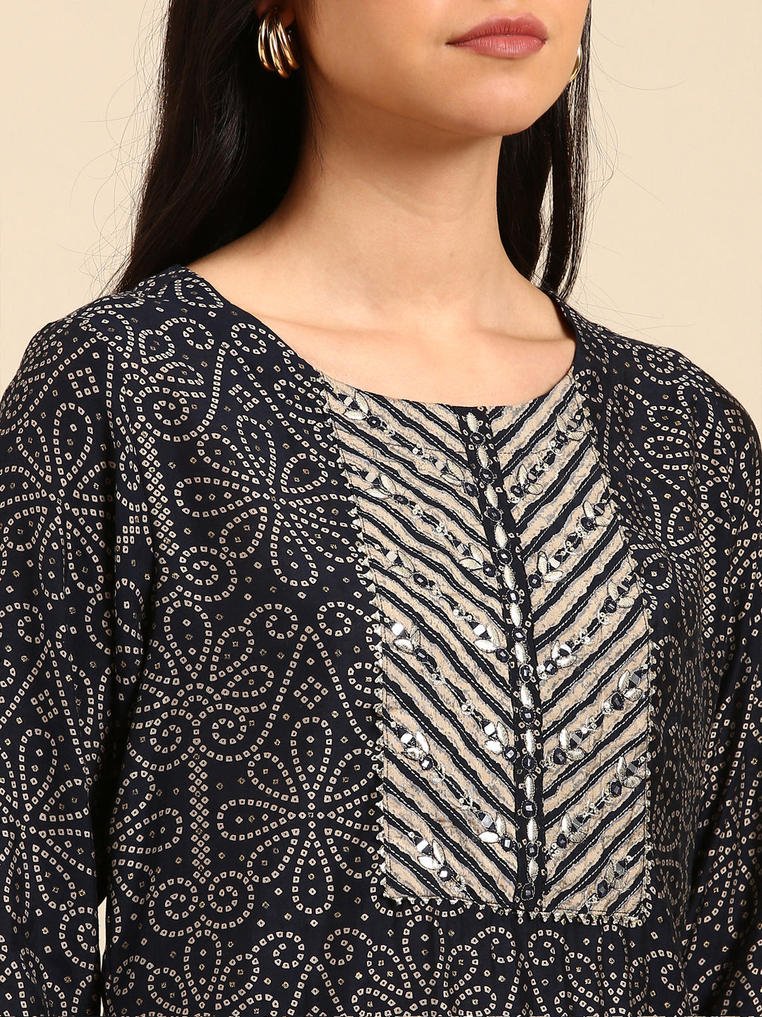 Women's Navy Blue Printed Kurta Set