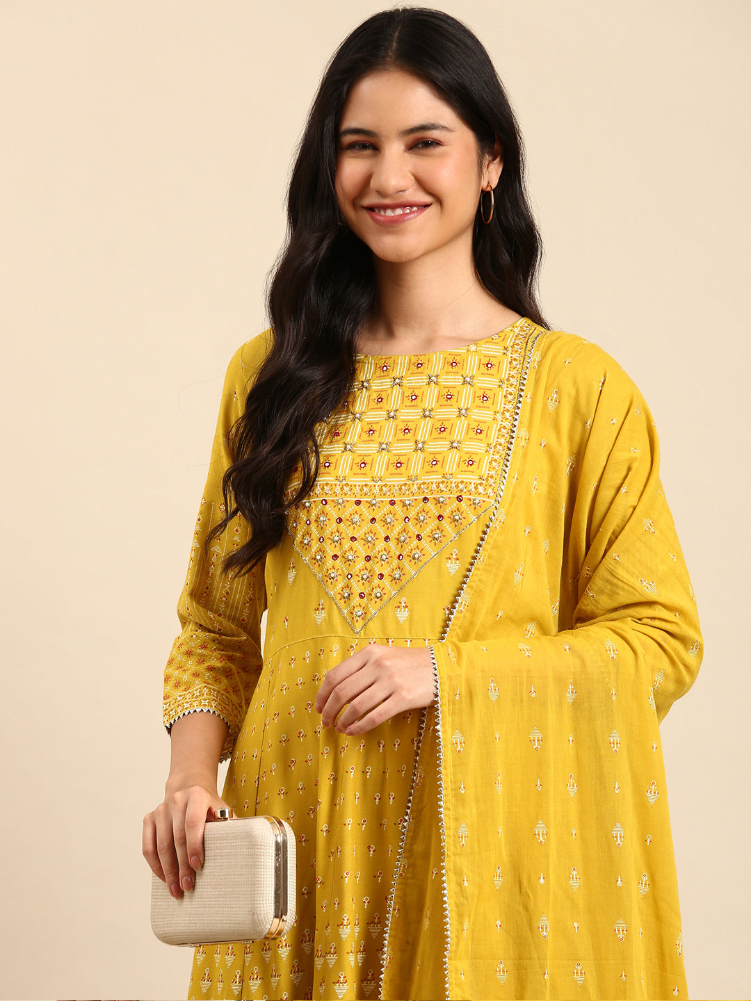 Women's Mustard Printed Kurta Set