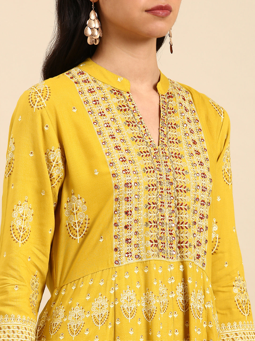 Women's Mustard Printed Kurta Set