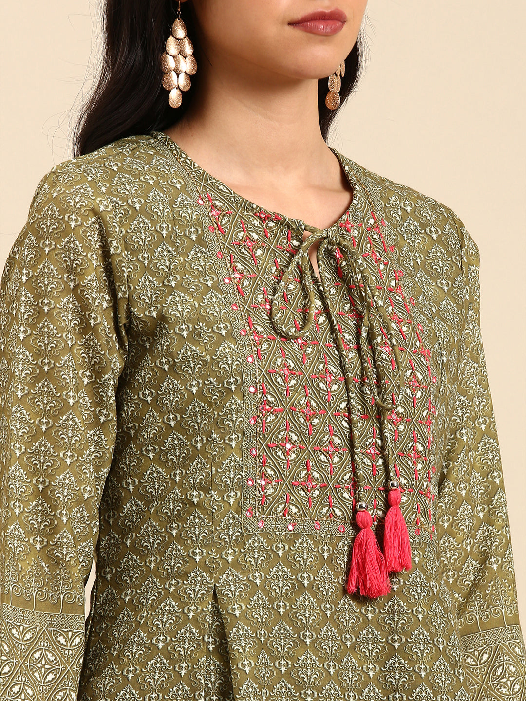 Women's Olive Printed Kurta Set