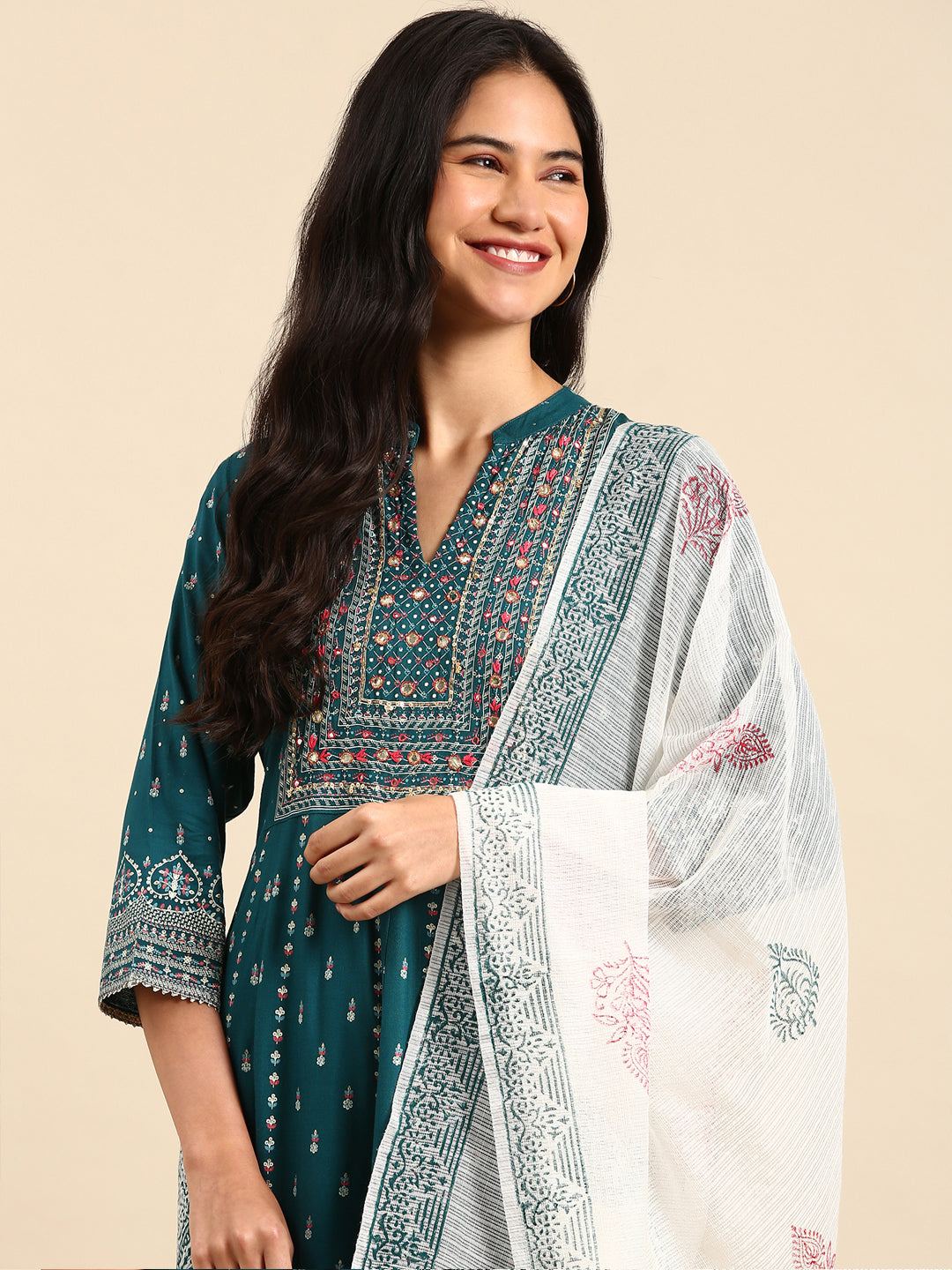 Women's Teal Printed Kurta Set