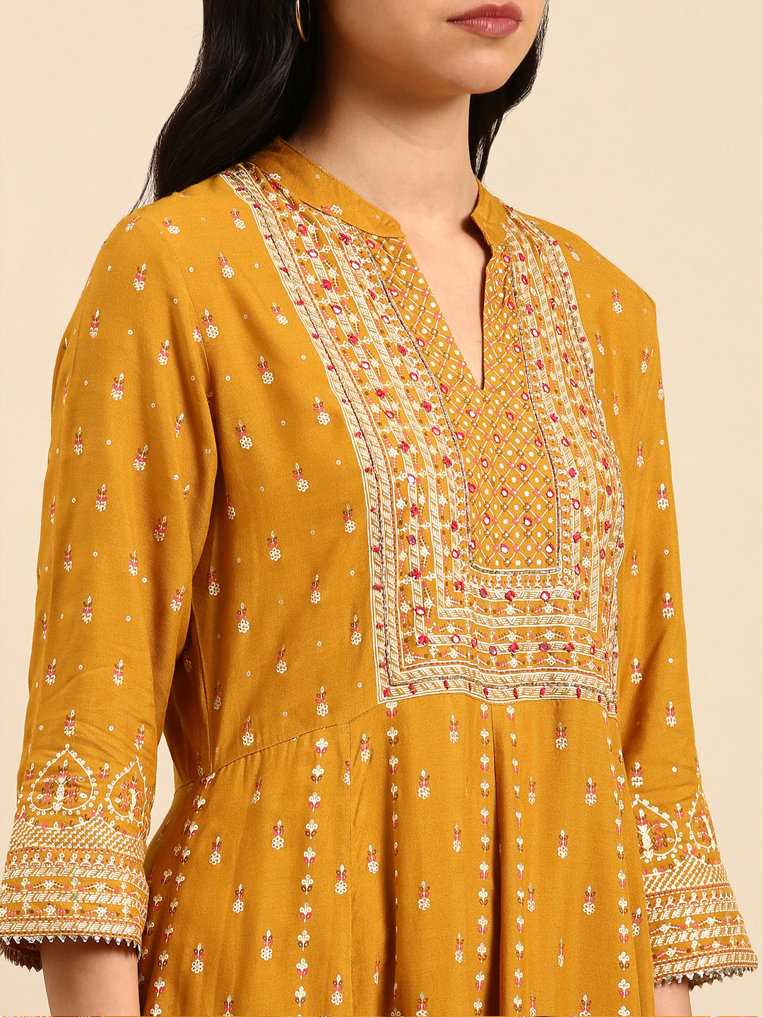 Women's Mustard Printed Kurta Set