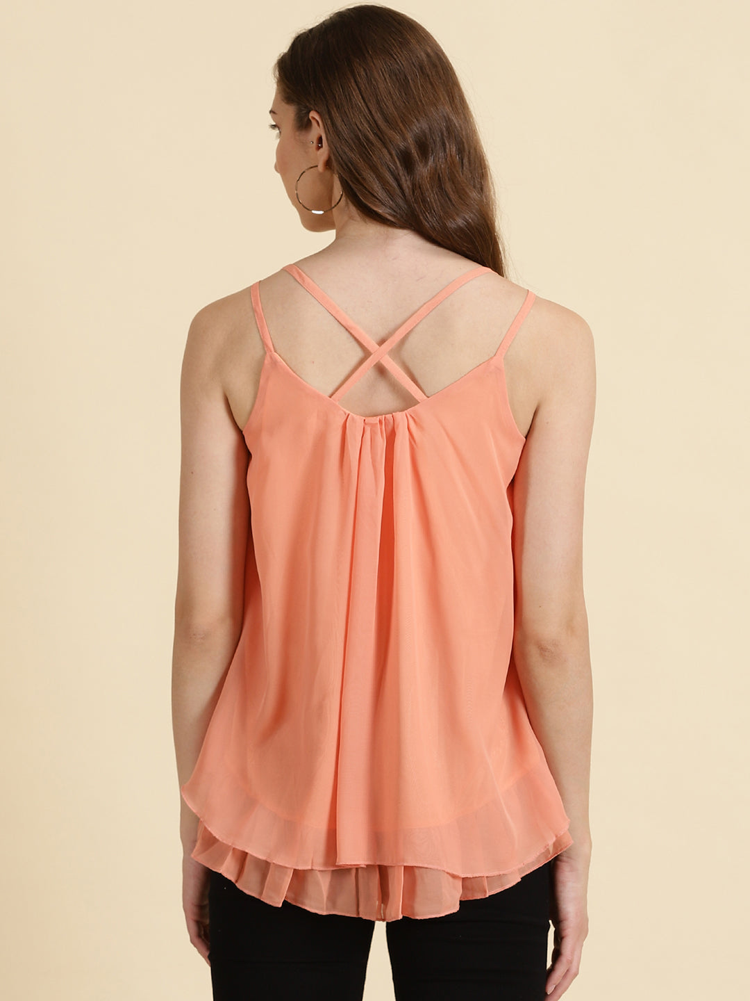 Women's Peach Solid A-Line Top