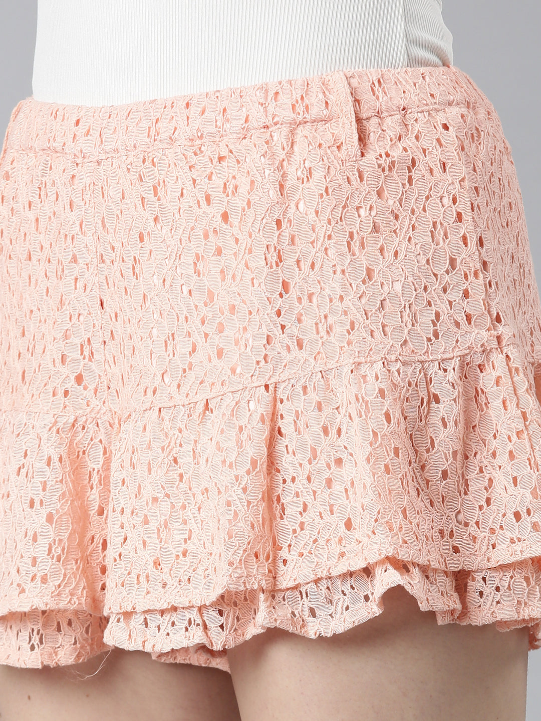 Women Peach Solid Flared Skirt