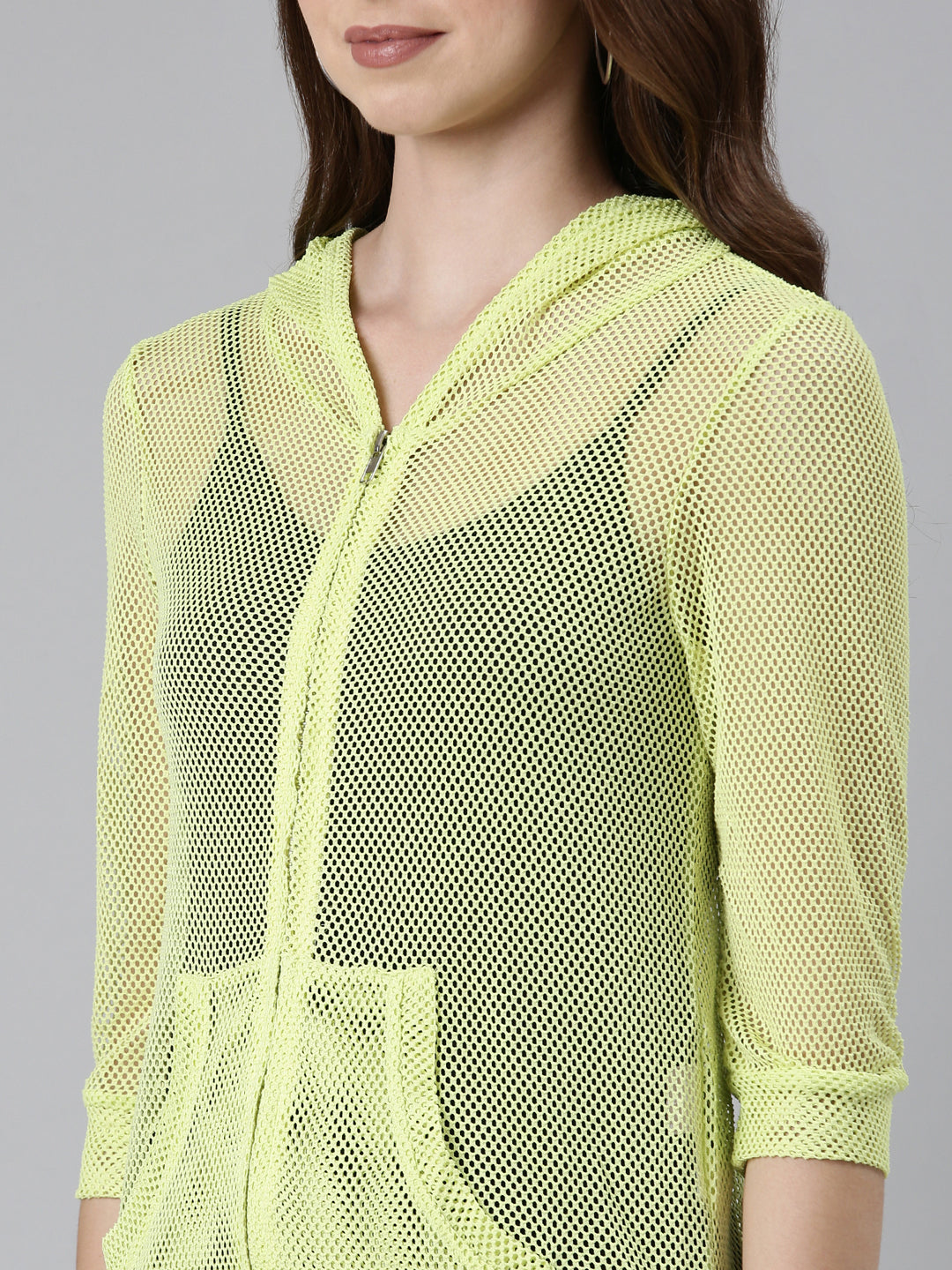 Women Fluorescent Green Solid Jacket
