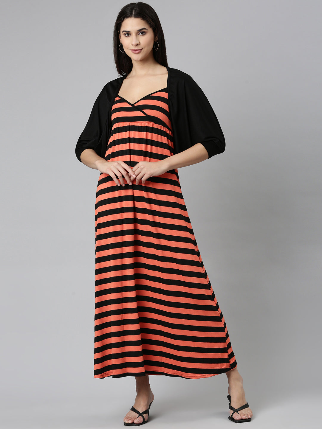 Women Black Striped Maxi Dress