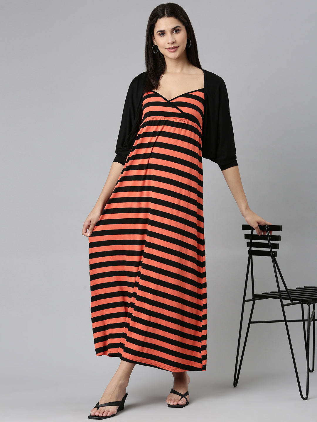 Women Black Striped Maxi Dress