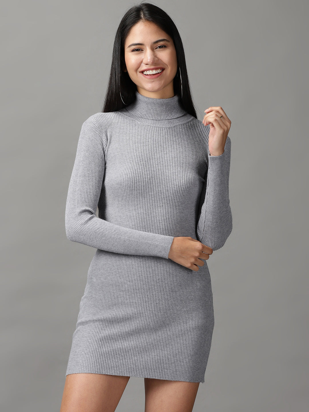 Women's Grey Solid Bodycon Dress