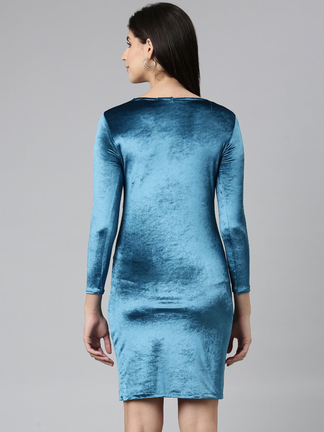 Women Turquoise Blue Solid Sheath Dress