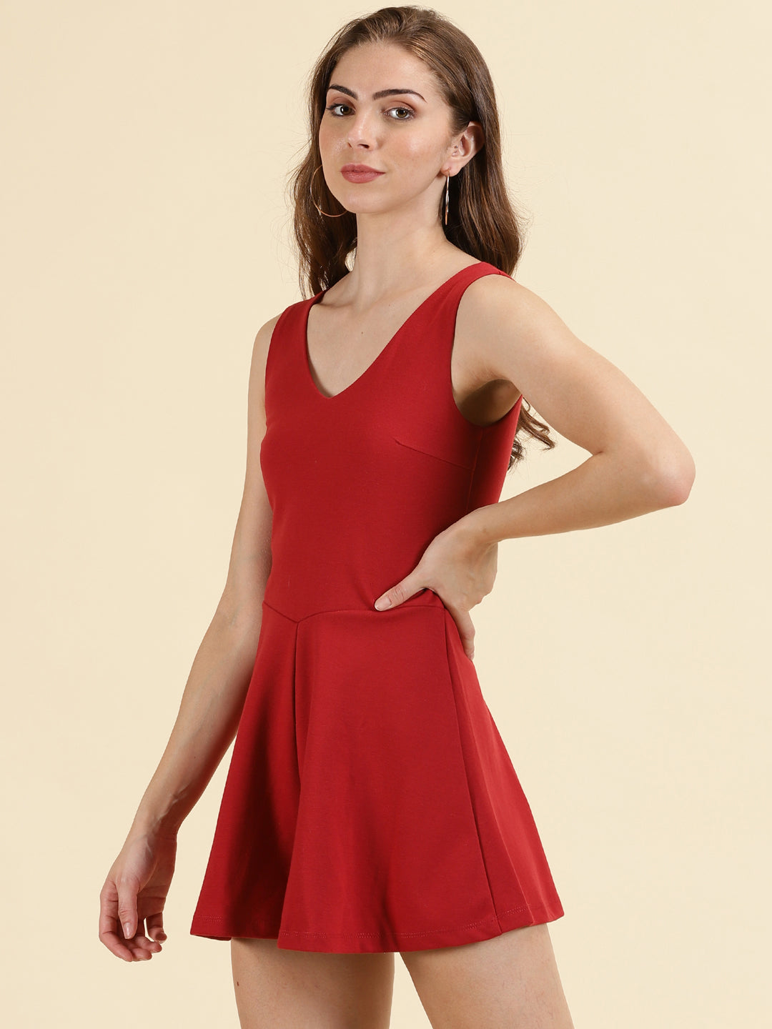 Women's Maroon Solid A-Line Dress