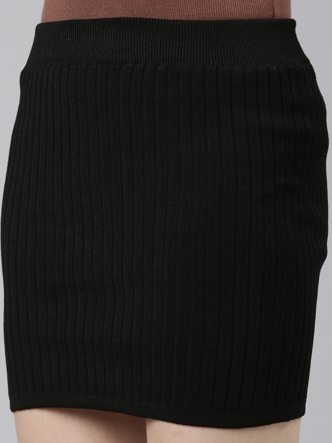 Women Black Solid Straight Skirt