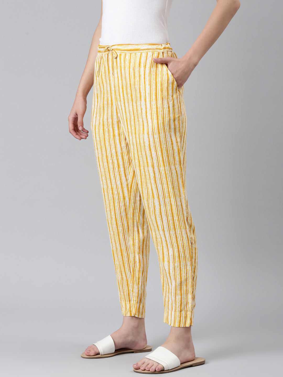 Women White Striped Trouser