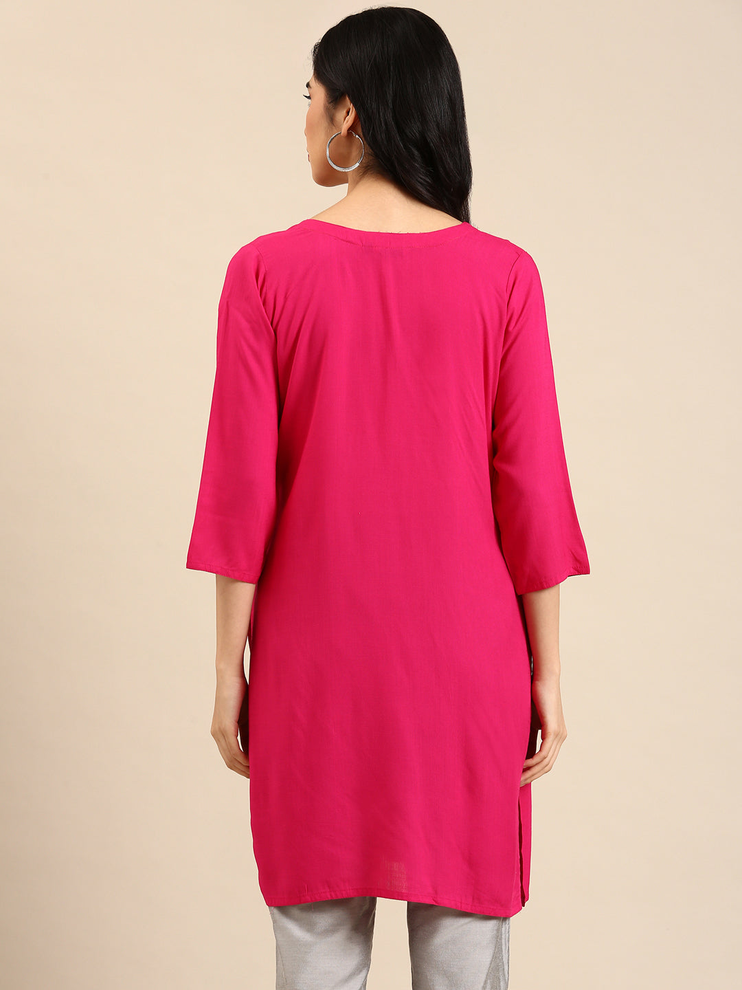 Women's Pink Embellished Straight Kurta