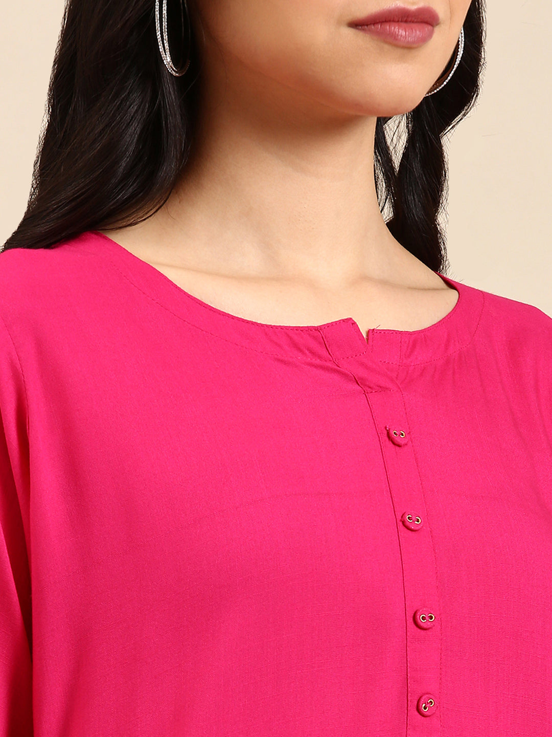 Women's Pink Embellished Straight Kurta