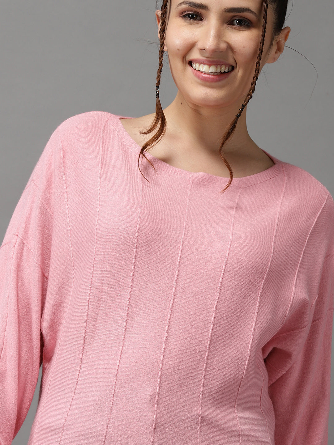 Women's Pink Solid Pullover Sweater