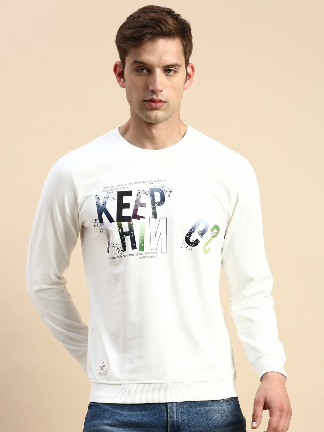 Men White Printed Casual Sweatshirt