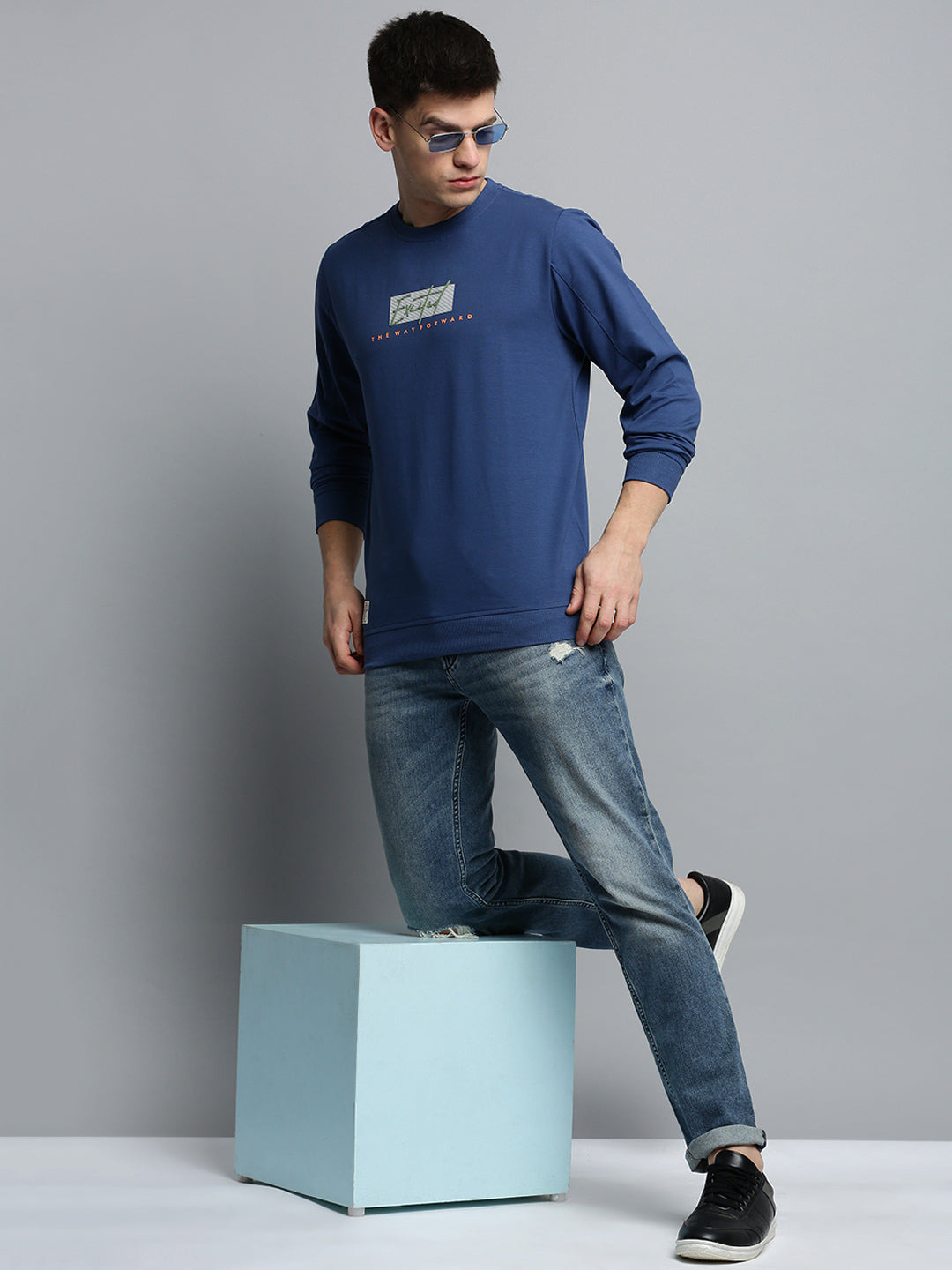 Men Blue Printed Casual Sweatshirt