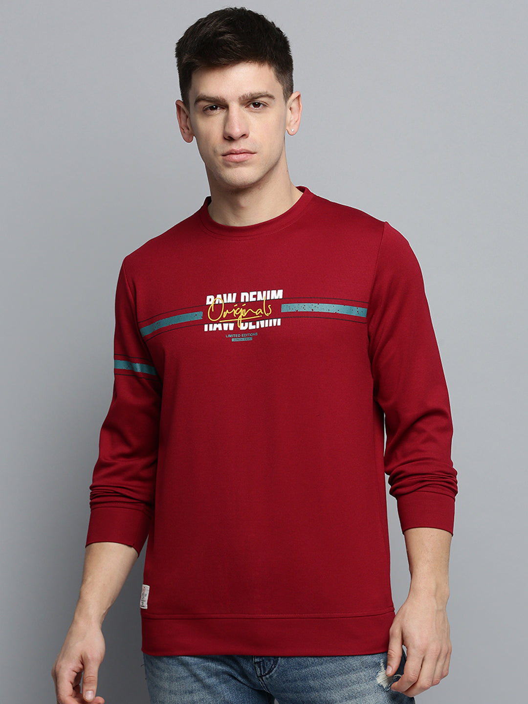 Men Maroon Printed Casual Sweatshirt