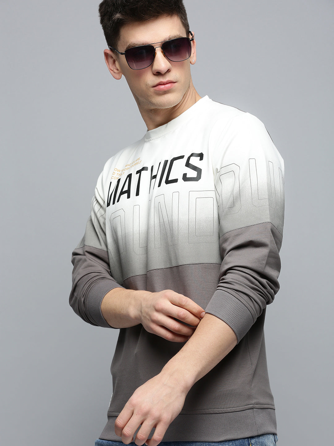 Men Grey Colourblock Casual Sweatshirt