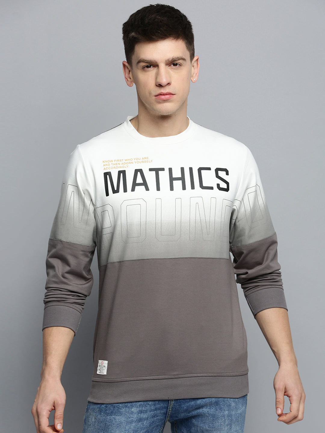 Men Grey Colourblock Casual Sweatshirt