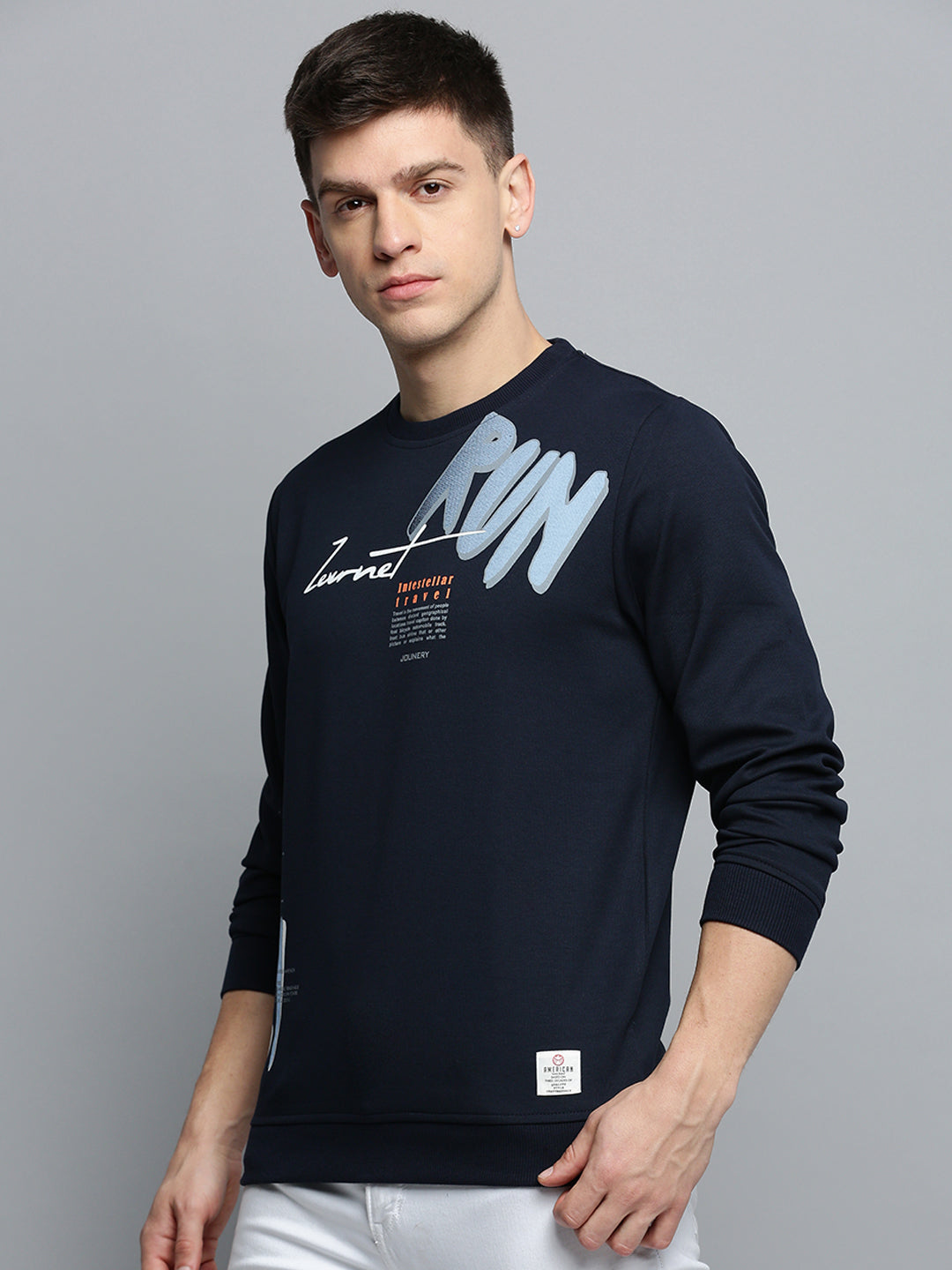 Men Navy Printed Casual Sweatshirt