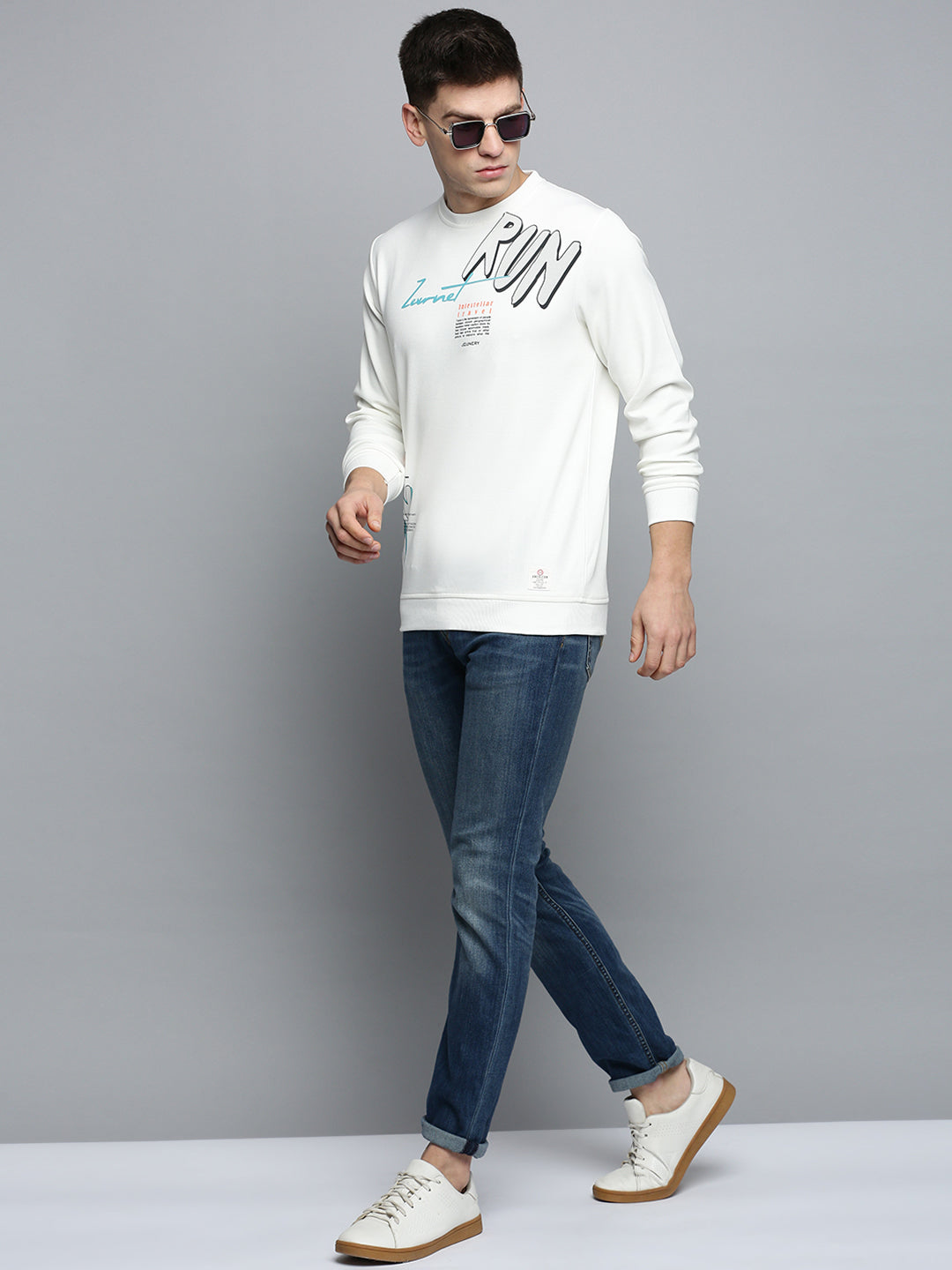 Men White Printed Casual Sweatshirt