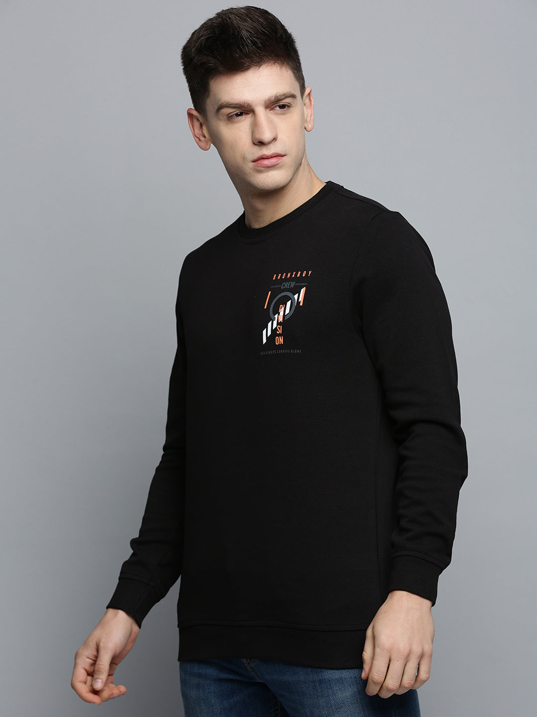 Men Black Printed Casual Sweatshirt
