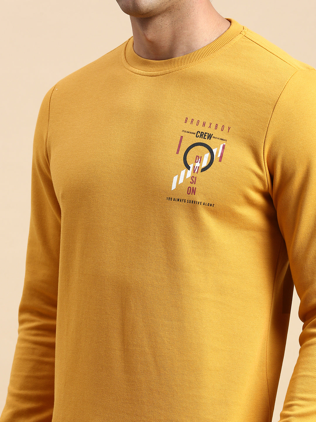 Men Yellow Printed Casual Sweatshirt