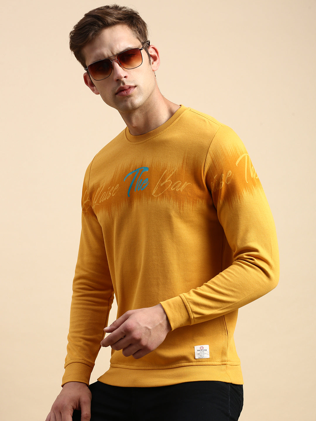 Men Yellow Printed Casual Sweatshirt