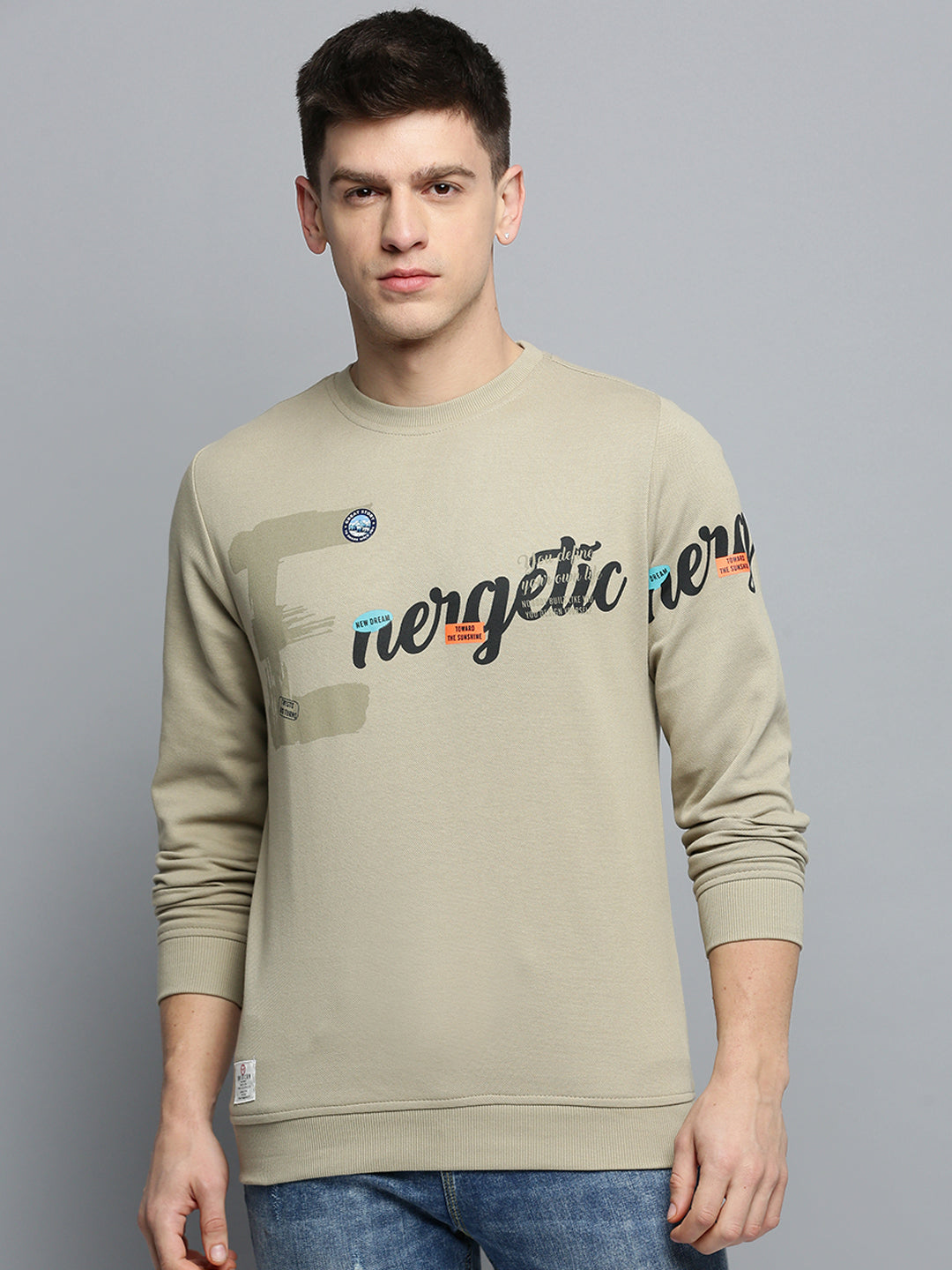 Men Beige Printed Casual Sweatshirt