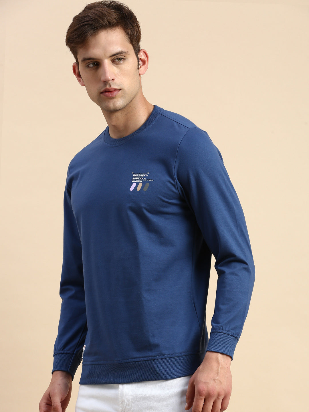Men Blue Solid Casual Sweatshirt