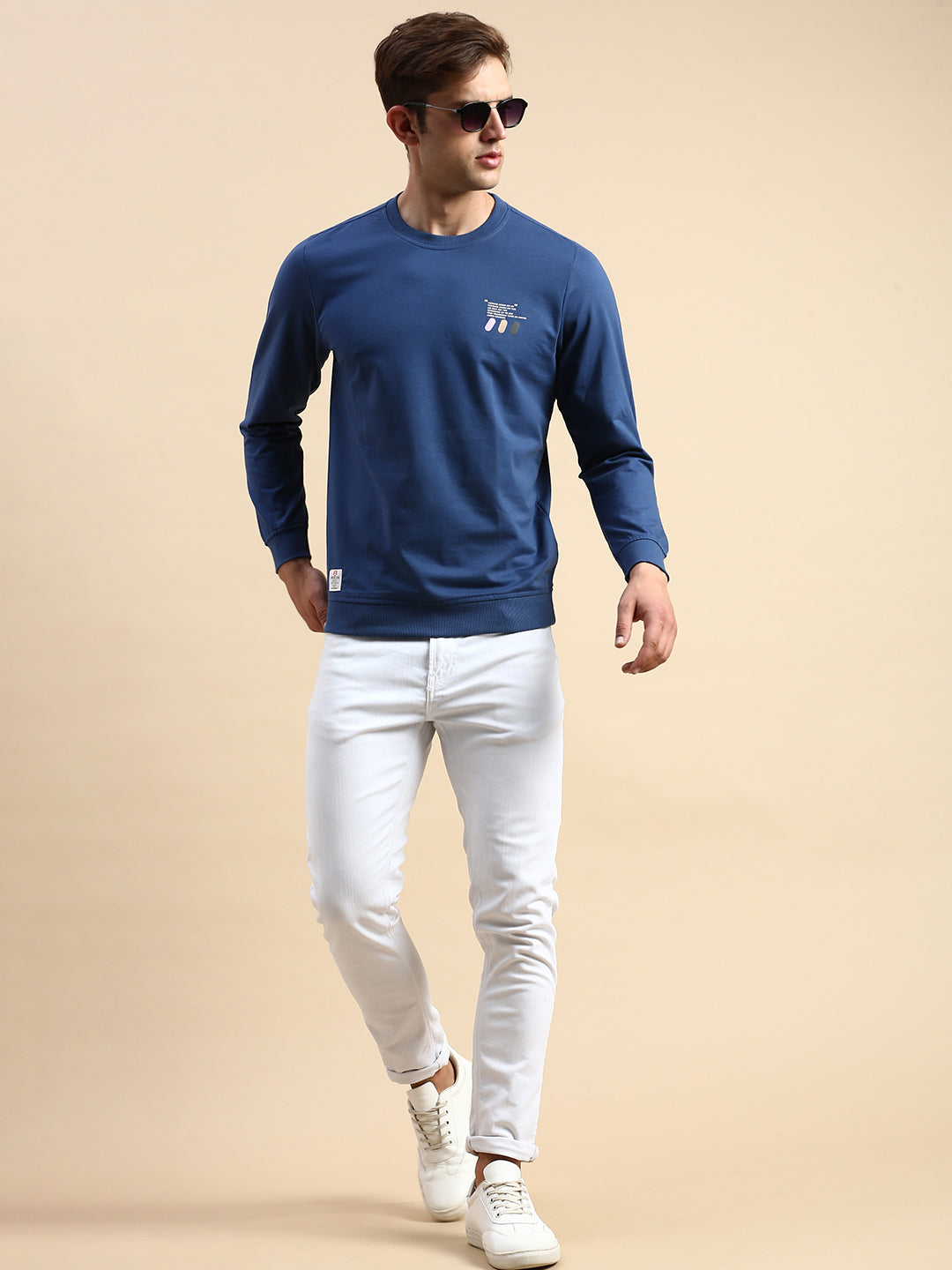 Men Blue Solid Casual Sweatshirt