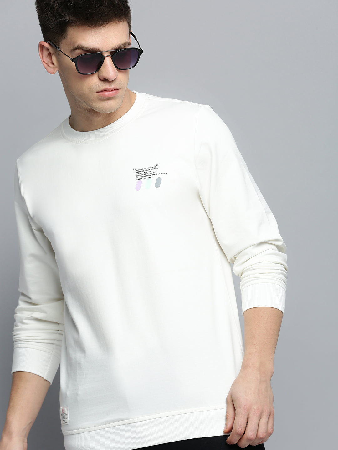 Men White Solid Casual Sweatshirt