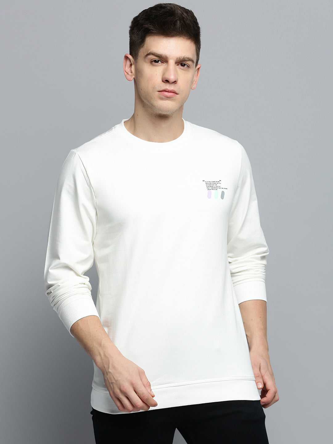 Men White Solid Casual Sweatshirt