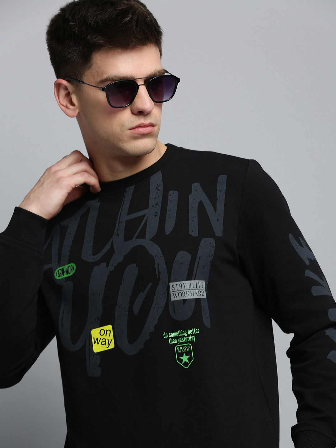 Men Black Printed Casual Sweatshirt