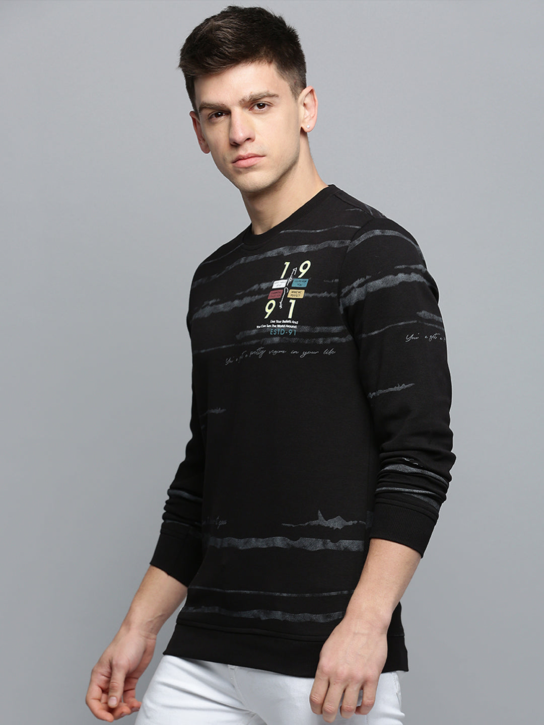 Men Black Printed Casual Sweatshirt