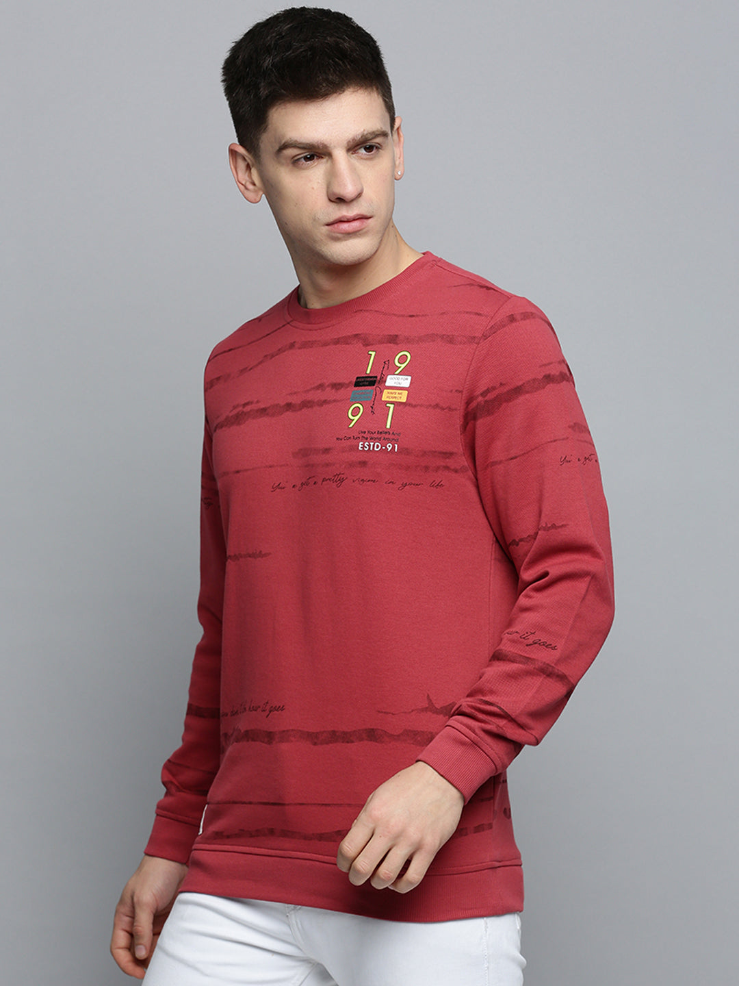 Men Pink Printed Casual Sweatshirt