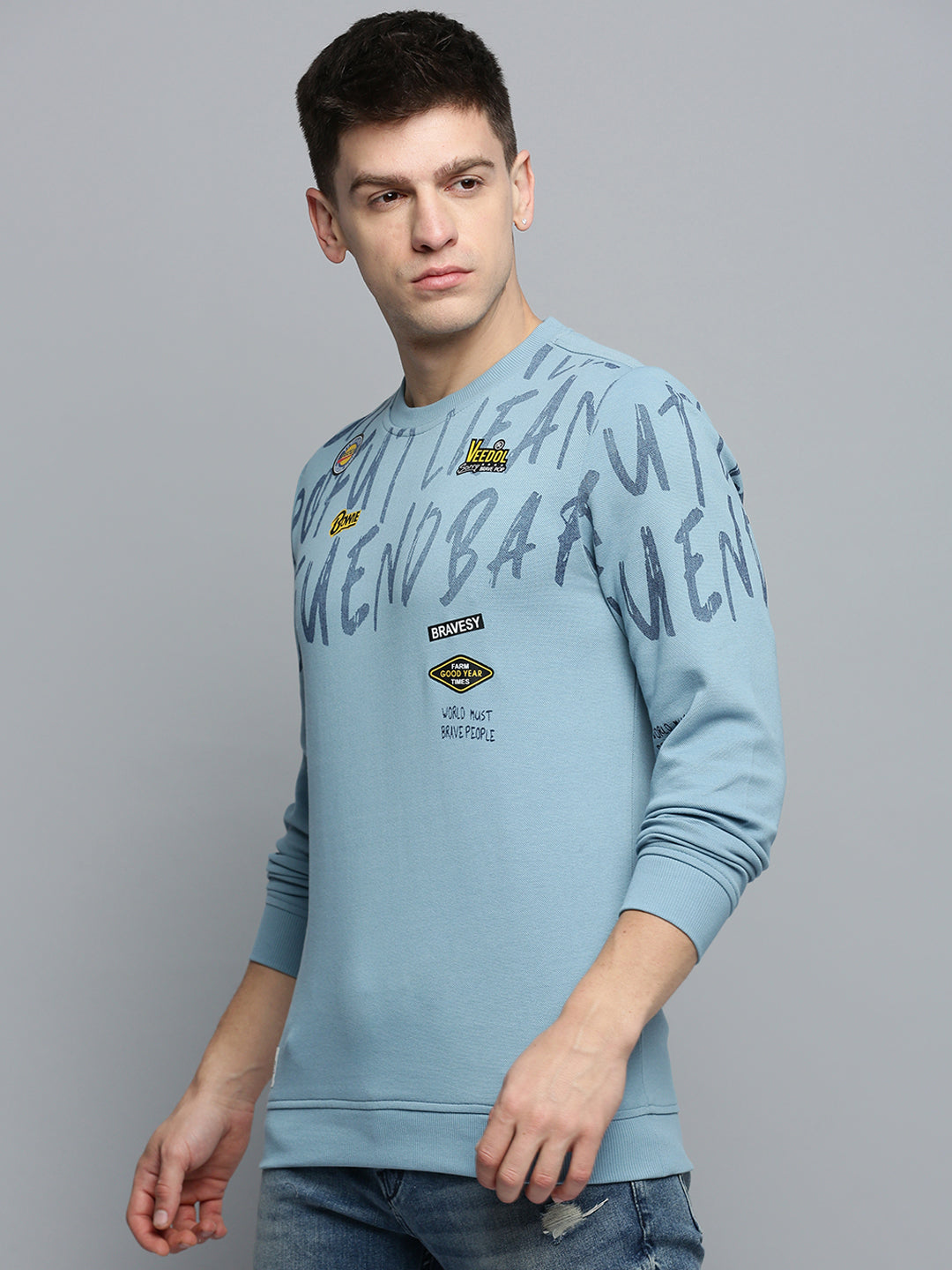 Men Blue Printed Casual Sweatshirt