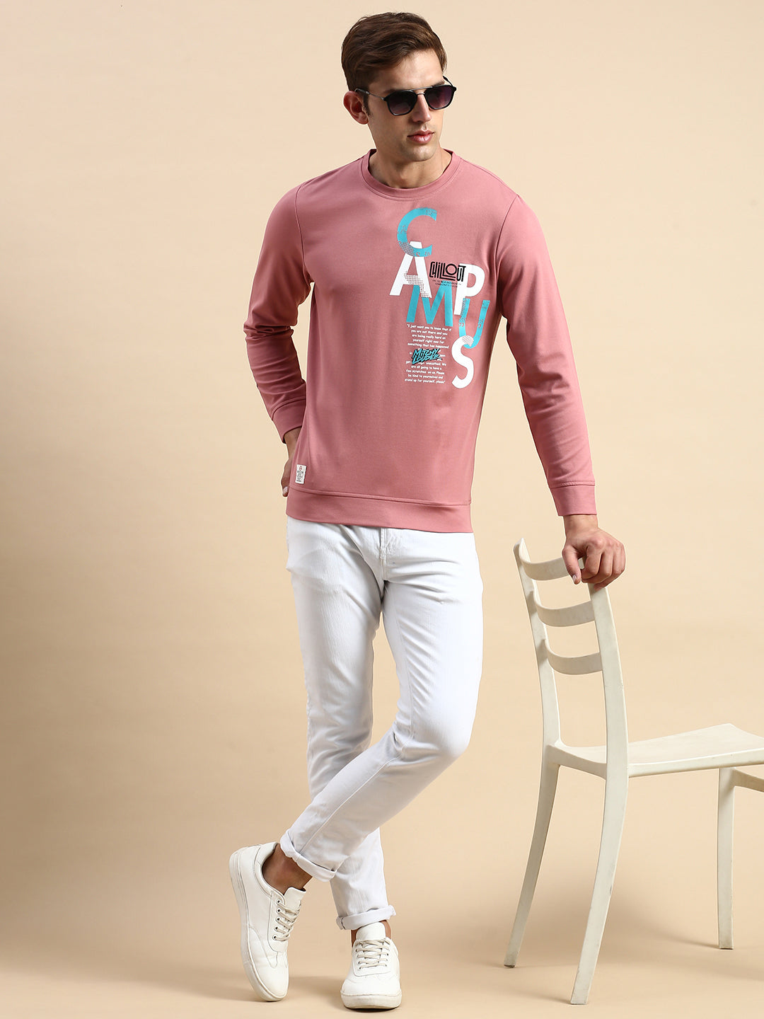 Men Pink Printed Casual Sweatshirt
