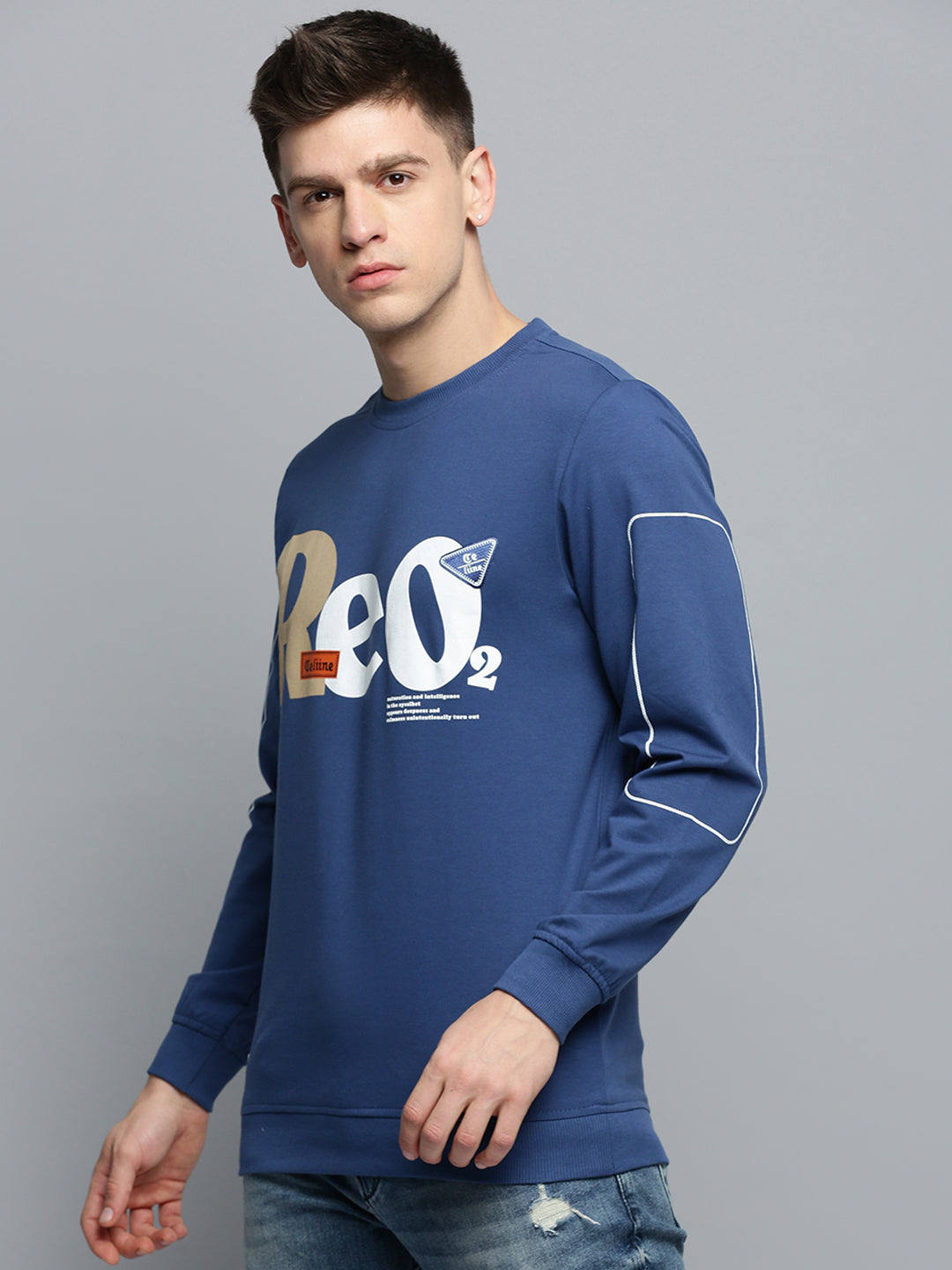 Men Blue Printed Casual Sweatshirt