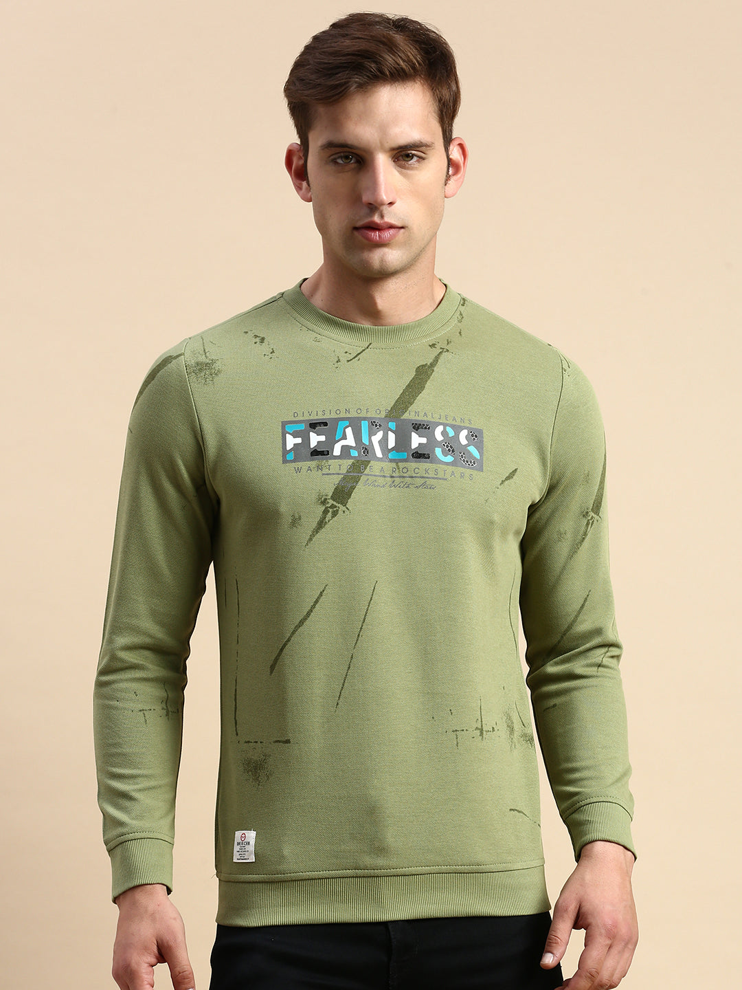 Men Green Printed Casual Sweatshirt