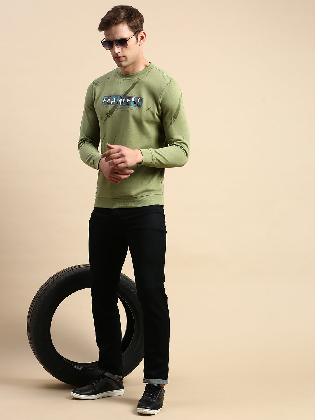 Men Green Printed Casual Sweatshirt