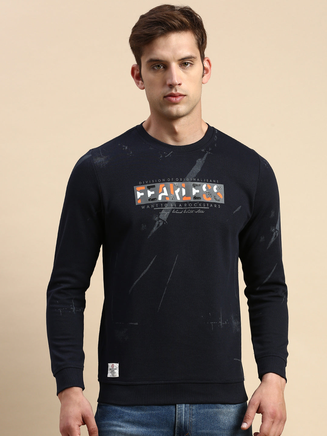 Men Navy Printed Casual Sweatshirt